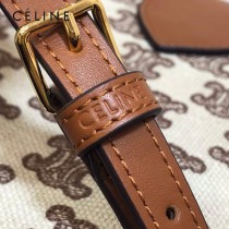 CELINE 賽琳 195192-03  原單 CELINE TAMBOUR TRIOMPHE 新款圓形盒子包刺繡織布配牛皮革中號手袋