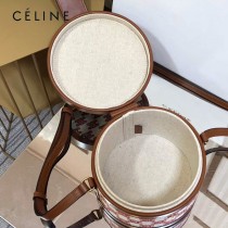 CELINE 賽琳 195192-02  原單 CELINE TAMBOUR TRIOMPHE 新款圓形盒子包刺繡織布配牛皮革中號手袋