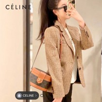CELINE 賽琳 195192-01  原單 CELINE TAMBOUR TRIOMPHE 新款圓形盒子包刺繡織布配牛皮革中號手袋