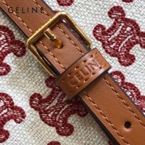 CELINE 賽琳 195192-02  原單 CELINE TAMBOUR TRIOMPHE 新款圓形盒子包刺繡織布配牛皮革中號手袋