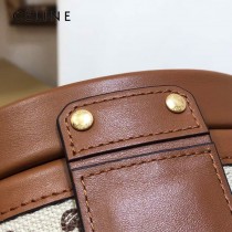 CELINE 賽琳 195192-03  原單 CELINE TAMBOUR TRIOMPHE 新款圓形盒子包刺繡織布配牛皮革中號手袋