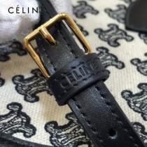 CELINE 賽琳 195192-04  原單 CELINE TAMBOUR TRIOMPHE 新款圓形盒子包刺繡織布配牛皮革中號手袋