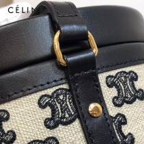 CELINE 賽琳 195192-04  原單 CELINE TAMBOUR TRIOMPHE 新款圓形盒子包刺繡織布配牛皮革中號手袋