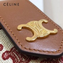 CELINE 賽琳 195192-02  原單 CELINE TAMBOUR TRIOMPHE 新款圓形盒子包刺繡織布配牛皮革中號手袋