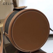 CELINE 賽琳 195192-01  原單 CELINE TAMBOUR TRIOMPHE 新款圓形盒子包刺繡織布配牛皮革中號手袋
