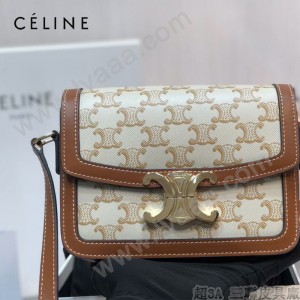 CELINE 賽琳 188423 原單 CELINE TRIOMPHE凱旋門Teen Box 老花料配牛皮邊郵差包豆腐包