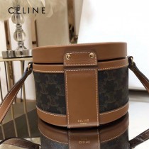 CELINE 賽琳 195192-01  原單 CELINE TAMBOUR TRIOMPHE 新款圓形盒子包刺繡織布配牛皮革中號手袋