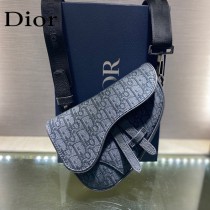 Dior-02  迪奧原版皮新款Dio Saddle Bag 迪20新款老花藍馬鞍包腰包胸包