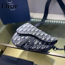 Dior-01  迪奧原版皮新款Dio Saddle Bag 迪20新款老花藍馬鞍包腰包胸包