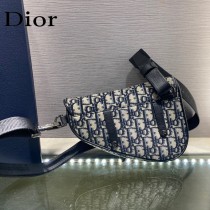 Dior-01  迪奧原版皮新款Dio Saddle Bag 迪20新款老花藍馬鞍包腰包胸包