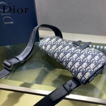 Dior-01  迪奧原版皮新款Dio Saddle Bag 迪20新款老花藍馬鞍包腰包胸包