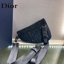Dior-02  迪奧原版皮新款Dio Saddle Bag 迪20新款老花藍馬鞍包腰包胸包
