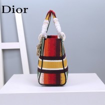 Dior 迪奧原單新款Lady D-Lite 五格刺繡彩虹條紋戴妃包