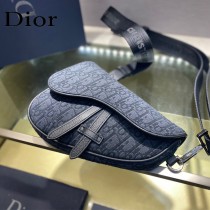 Dior-02  迪奧原版皮新款Dio Saddle Bag 迪20新款老花藍馬鞍包腰包胸包