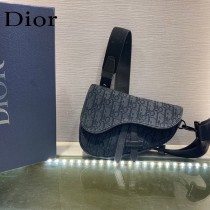 Dior-02  迪奧原版皮新款Dio Saddle Bag 迪20新款老花藍馬鞍包腰包胸包