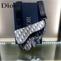 Dior-01  迪奧原版皮新款Dio Saddle Bag 迪20新款老花藍馬鞍包腰包胸包