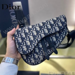 Dior-01  迪奧原版皮新款Dio Saddle Bag 迪20新款老花藍馬鞍包腰包胸包