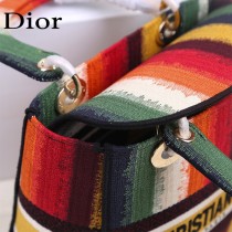 Dior 迪奧原單新款Lady D-Lite 五格刺繡彩虹條紋戴妃包
