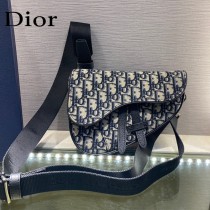 Dior-01  迪奧原版皮新款Dio Saddle Bag 迪20新款老花藍馬鞍包腰包胸包