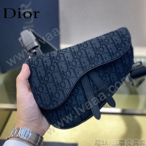 Dior-02  迪奧原版皮新款Dio Saddle Bag 迪20新款老花藍馬鞍包腰包胸包