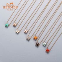HERMES小號愛馬仕項鏈 玫瑰金色，金色白，粉，紅，橙，黑，灰，藍，綠，奶茶色9種滴油色迷你號愛馬仕琺瑯項鏈