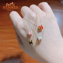 HERMES小號愛馬仕項鏈 玫瑰金色，金色白，粉，紅，橙，黑，灰，藍，綠，奶茶色9種滴油色迷你號愛馬仕琺瑯項鏈
