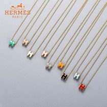 HERMES小號愛馬仕項鏈 玫瑰金色，金色白，粉，紅，橙，黑，灰，藍，綠，奶茶色9種滴油色迷你號愛馬仕琺瑯項鏈