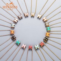 HERMES小號愛馬仕項鏈 玫瑰金色，金色白，粉，紅，橙，黑，灰，藍，綠，奶茶色9種滴油色迷你號愛馬仕琺瑯項鏈
