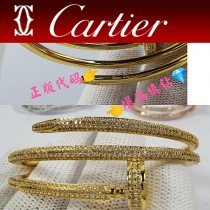 卡地亞滿鉆 雙層手鐲 Cartier釘子手鐲手工鑲嵌 頂級進口八心八箭鉆石