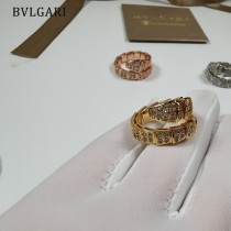 BVLGARI寶格麗寬版單圈滿鉆蛇戒指 均碼