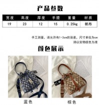 孟美琪同款 男女复古老花水桶包女NY斜挎包休闲潮流21年新款