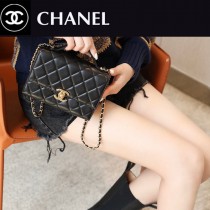 Chanel香奈兒原單秋冬新品黑色手提鏡面盒子包化妝包