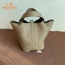 HERMES  斑鸠灰  愛馬仕 原單 Picotin 18菜籃子  金銀現貨