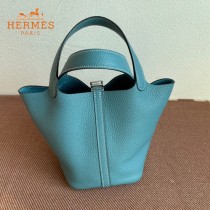 HERMES  牛仔蓝  愛馬仕 原單 Picotin 18菜籃子  金銀現貨