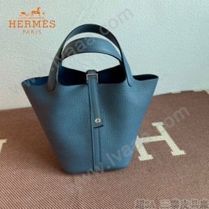 HERMES  希腊蓝  愛馬仕 原單 Picotin 18菜籃子  金銀現貨