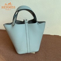 HERMES  亚麻蓝  愛馬仕 原單 Picotin 18菜籃子  金銀現貨