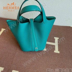 HERMES  孔雀蓝  愛馬仕 原單 Picotin 18菜籃子  金銀現貨
