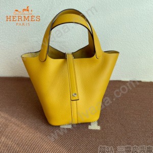 HERMES  琥珀黄  愛馬仕 原單 Picotin 18菜籃子  金銀現貨