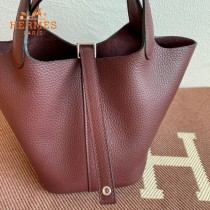 HERMES  酒红  愛馬仕 原單 Picotin 18菜籃子  金銀現貨