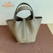 HERMES  沥青灰  愛馬仕 原單 Picotin 18菜籃子  金銀現貨