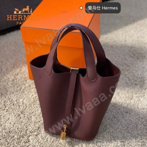 HERMES  酒红  愛馬仕 原單 Picotin 18菜籃子  金銀現貨