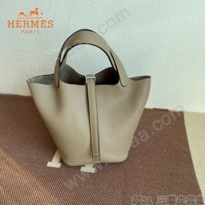 HERMES  斑鸠灰  愛馬仕 原單 Picotin 18菜籃子  金銀現貨