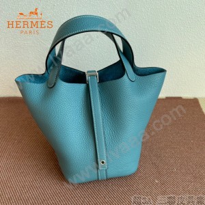HERMES  牛仔蓝  愛馬仕 原單 Picotin 18菜籃子  金銀現貨