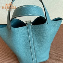 HERMES  牛仔蓝  愛馬仕 原單 Picotin 18菜籃子  金銀現貨