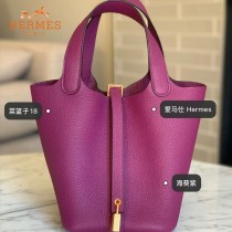 HERMES  海葵紫  愛馬仕 原單 Picotin 18菜籃子  金銀現貨