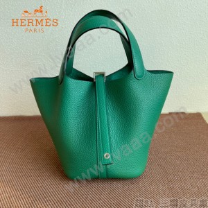 HERMES  丝绒绿  愛馬仕 原單 Picotin 18菜籃子  金銀現貨