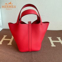 HERMES  大红  愛馬仕 原單 Picotin 18菜籃子  金銀現貨