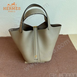 HERMES  沥青灰  愛馬仕 原單 Picotin 18菜籃子  金銀現貨