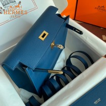HERMES  深邃蓝  愛馬仕 原單evercolor皮 Kelly DanSe 22cm  金銀扣