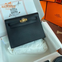 HERMES  黑色  愛馬仕 原單evercolor皮 Kelly DanSe 22cm  金銀扣